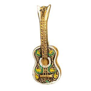 Brooch Guitar Vintage Costume Jewelry Spain old Green Yellow White